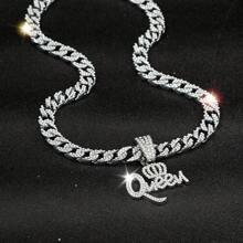 1pc New Stylish Hip Hop Diamond Encrusted "QUEEN" Pendant Necklace, Removable Fashionable Crown Queen Pendant - Versatile Gift For Women To Wear Casually Or To Parties