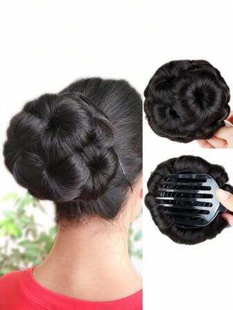 1pc Natural Black Flower Bud Shaped Synthetic Hair Clip, Wig Flower Claw Clip, Hair Bun Hairpiece, Ponytail Holder, Banana Clip Piranha De Flor Hair Clips Claw Clips Hair Claws Hair Barrettes, School Stuff