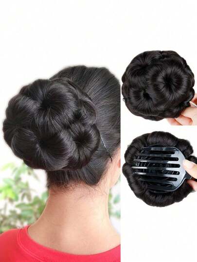 1pc Natural Black Flower Bud Shaped Synthetic Hair Clip, Wig Flower Claw Clip, Hair Bun Hairpiece, Ponytail Holder, Banana Clip Hair Clips Claw Clips Hair Claws Hair Barrettes, School Stuff, Vacation Outfits Woman, Hair Accessories, Head Accessories, Hair Accessories For Women, Hair Extension