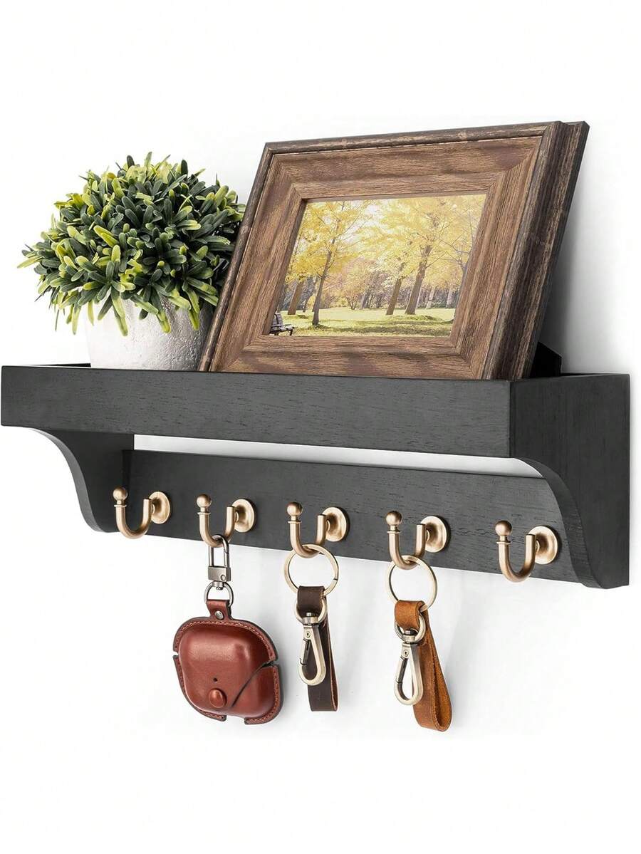 Móc treo chìa khóa gắn tường kiểu mộc mạc - Hộp đựng thư bằng gỗ trang trí với 5 móc treo chìa khóa kiểu cổ điển và kệ nổi, thích hợp trang trí nhà cửa, hành lang, lối vào, căn hộ. - Nhiều màu - Xem 1