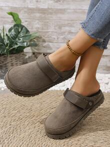 2025年夏季新款时尚女士一脚蹬拖鞋，可调节绑带设计，厚底舒适，适合日常休闲穿着，有加大码可选 - 棕色 - 查看 5