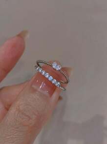 2 Peças/Conjunto Anel de Bracelete com Decoração de Coração de Cristal em Liga de Zinco Moda para Mulheres, para o Dia a Dia