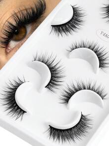 Happy Butterfly 4 对假睫毛 猫眼睫毛 纤细自然仿貂毛睫毛 4 对装 轻盈浓密短款假睫毛 多包装