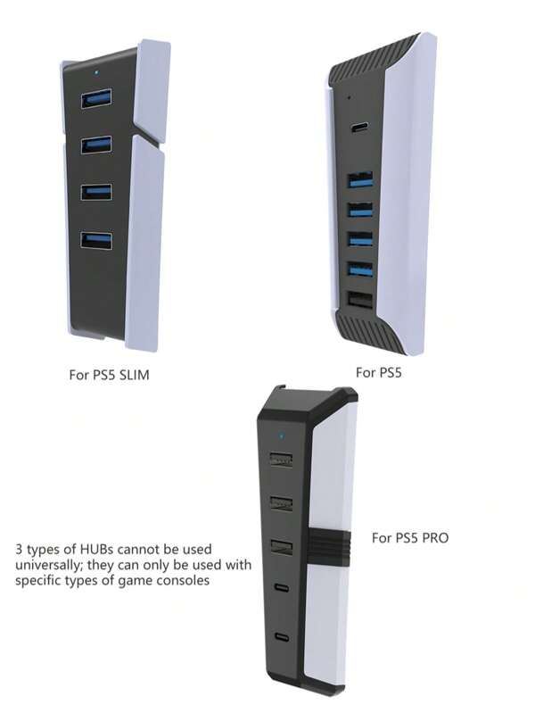 TOPWOLF Hub USB2.0 para PS 5 Pro con 3 puertos USB2.0 + 2 puertos Type-C, Hub USB2.0 para PS 5 Slim que admite 4 USB2.0, Hub USB 5 en 1 para PS 5 Slim