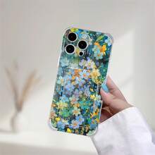 Caja del teléfono 1PC Pintura azul Patrón de flores Diseño Caja del teléfono 2 Pro 16 13 14 15 Plus 11 Titular de la tarjeta portátil Diseño Impresión Teléfono resistente a caídas - Colores mixtos 1 - Ver 2