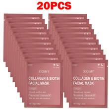 Xioimy 1 件/4 件/8 件/10 件/20 件胶原蛋白和生物素面膜套装，不含酒精，低致敏性，强效保湿，平滑，紧致，亮白，适合所有肤质 - 粉色 - 查看 10