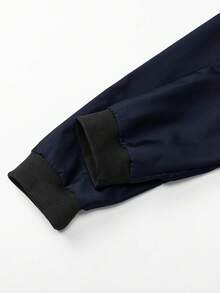 Winter Men's Outdoor Sports Casual Stand Collar Baseball Jacket, Solid Color Zipper Thick Windbreaker, Gift For Boyfriend, Husband, Friend, Father's Day - Navy Blue - View 5