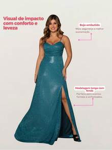 Long Green Glitter Slit Dress – Perfect For Parties, New Year's Eve And Graduations - 紅色 - 查看 4