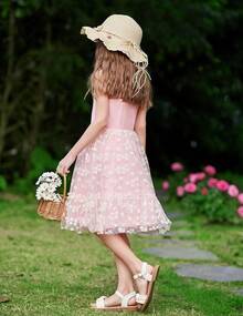 2025Toddler Girls Tulle Dress Rainbow Tutu Birthday Princess Dresses Formal Photo Shoot Outfit Summer Clothes 2-6T'Sprout Style' - 粉紅色 - 雛菊薄紗 - 查看 5