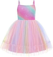 2025Toddler Girls Tulle Dress Rainbow Tutu Birthday Princess Dresses Formal Photo Shoot Outfit Summer Clothes 2-6T'Sprout Style' - 彩虹 - 查看 1
