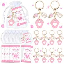 30pcs/10sets 10/20/30 Sets Baby Shower Favors With Design Key Chains With White Organza Bags And Thank You Tags Boys And Girls Baby Shower Party Favor Holiday Essentials Suitable For Shower Party Favors Birthdays And Event Decorations