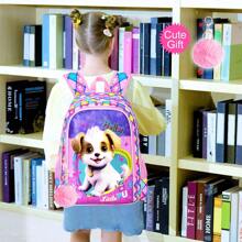 3PCS Girls Dog Bookbag, 16" Kids Backpackwith Lunch Box, School Bag For Elementary Prechool Toddler