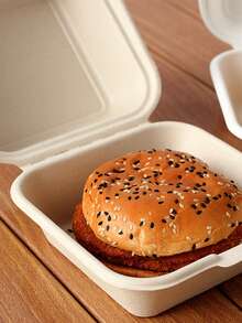 10pcs Disposable Butter Mochi Takeout Box, Paper Pulp Hamburger Box, Croissant Cake Packaging - Beige - View 4