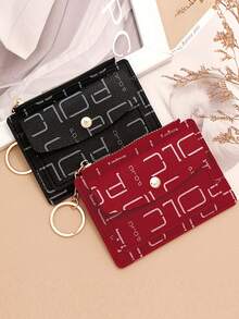 Letter Print Thin Card Holder, Portable Small Card Wallet, Coin Purse, Key Ring Card Sleeve - Multicolor - View 5