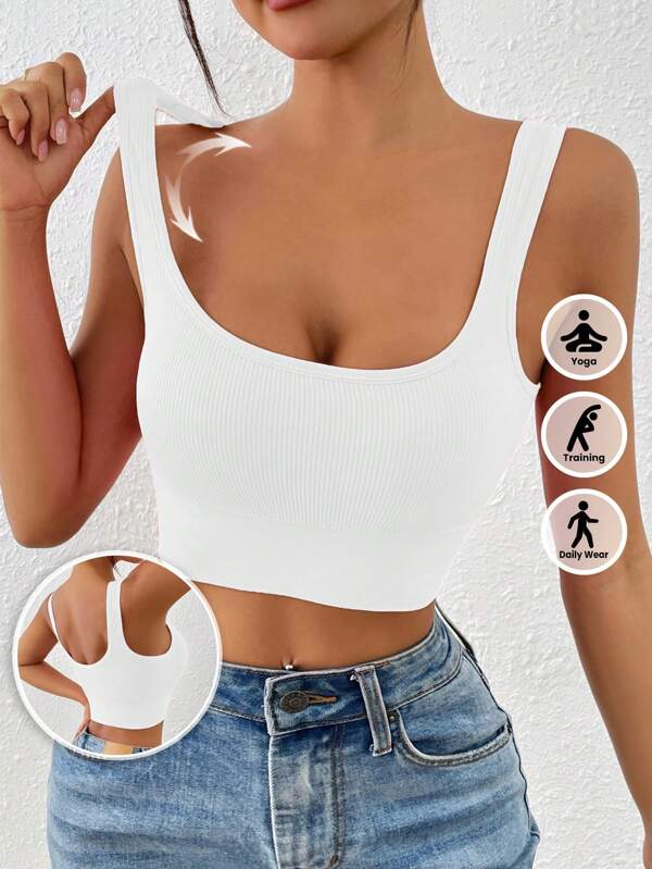 LianShengFa 1pc High Neck High Waist Elastic Yoga Sports Bra, Medium Support Shock-Absorbing Seamless Workout Bra, Comfortable Breathable Athleisure Tank Top