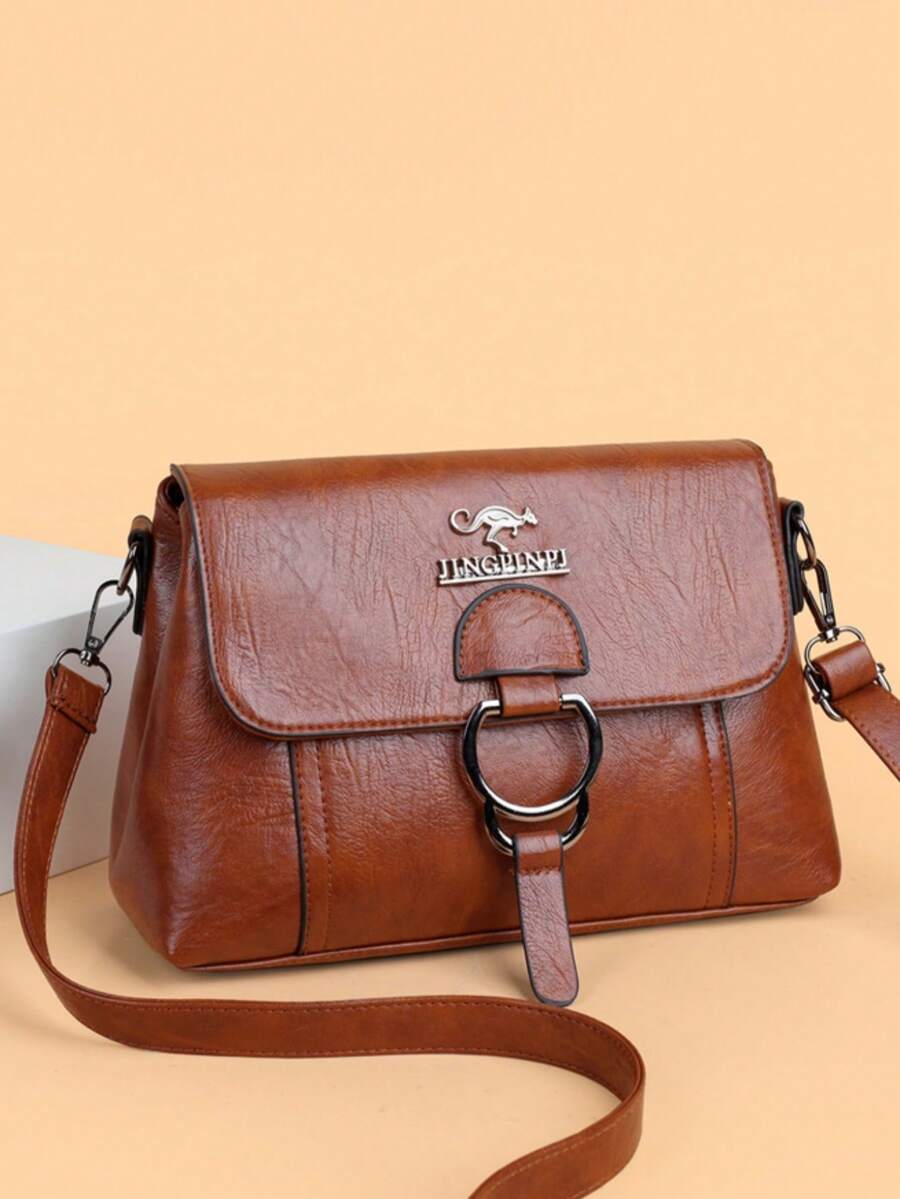 Damen Schultertasche aus PU in Unifarbe mit verstellbarem Trageriemen