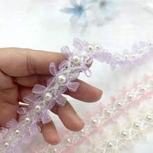 1 件 2.5 厘米宽欧根纱蕾丝串珠饰边，DIY 服装、舞蹈服装、包袋、配饰工艺品 - 彩色 - 查看 3