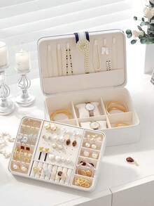 1pc Deluxe Double Layer Faux Leather Jewelry Box With Lock - Spacious Storage For Rings, Earrings, Necklaces, Bracelets And Watches - Perfect Gift Box For Women, Jewelry Organizer, Travel Essential, Dorm Decor, Autumn - Multicolor - View 15