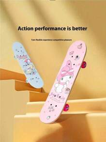 Sanrio 1pc Authentic Sanrio Licensed Skateboard For Boys & Girls, 4-Wheel Double-Kicktail Skateboard With High Elastic Wheels, Suitable For Beginners