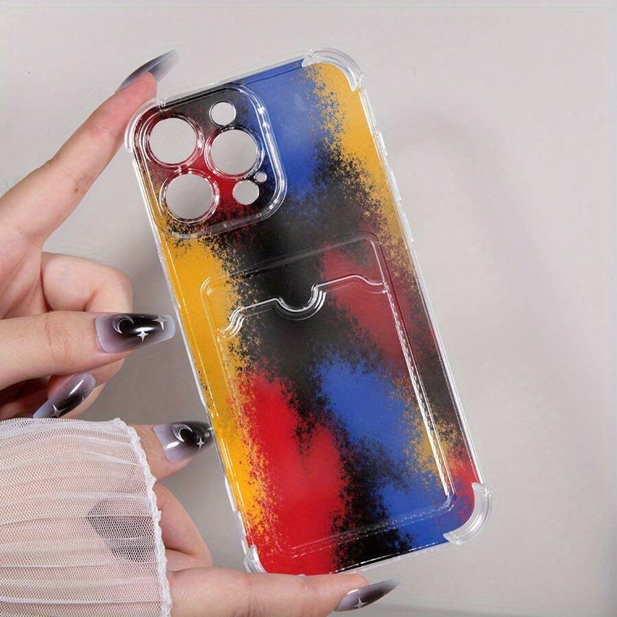 Funda de teléfono con diseño de patrón de pigmento colorido, tarjetero impreso, funda para teléfono 4 Pro 16 12 11 15 Plus 13 TPU suave - Colores mixtos 1 - Ver 1