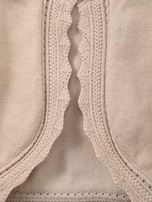 优雅女婴镂空蕾丝针织开衫披肩，婴儿礼物，秋冬 - 卡其色 - 查看 4