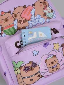 1 件可爱水豚图案返校背包，卡通学生包，带毛绒吊坠书包，可调节肩带书包，休闲轻便背包，适合女孩/青少年/学生/毕业生，适合日常使用、外出、旅行、学校和返校 - 彩色 - 查看 11