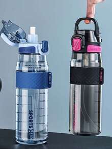 1个1000毫升/800毫升/600毫升户外运动便携水瓶，带吸管，耐用，绿色，带安全盖和提手，适合日常通勤、户外露营、办公、户外活动、万圣节、圣诞节和新年礼物 - 彩色 - 查看 8