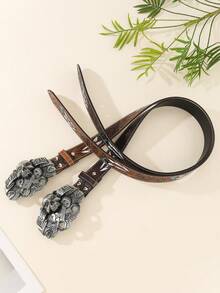 1PC Men And Women Can Use Retro Belt With Large Buckle, Domineering Personalized, Embossed PU Leather, Fashionable Retro Gothic Style - Large Skull - View 11