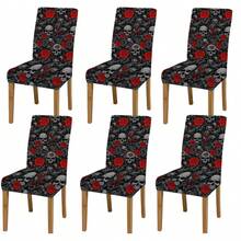1 件/2 件/4 件/6 件万圣节花卉和骷髅印花节日家居装饰椅套，高弹力全套可拆卸可洗椅子保护套，适用于家庭、季节性装饰