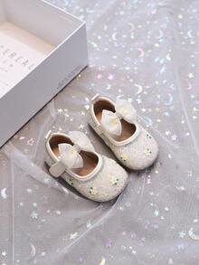 1 Pair Toddler Girls Shoes, New PU Printed Bow Cute Infant Princess Shoes, Lightweight Soft Sole Suitable For Crawling, Spring/Summer/Autumn - Beige - View 2