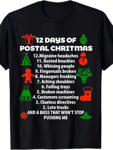 Postal Worker Christmas 12 Days Funny T-Shirt - 220g - 100% Cotton T-Shirt - Black - View 2