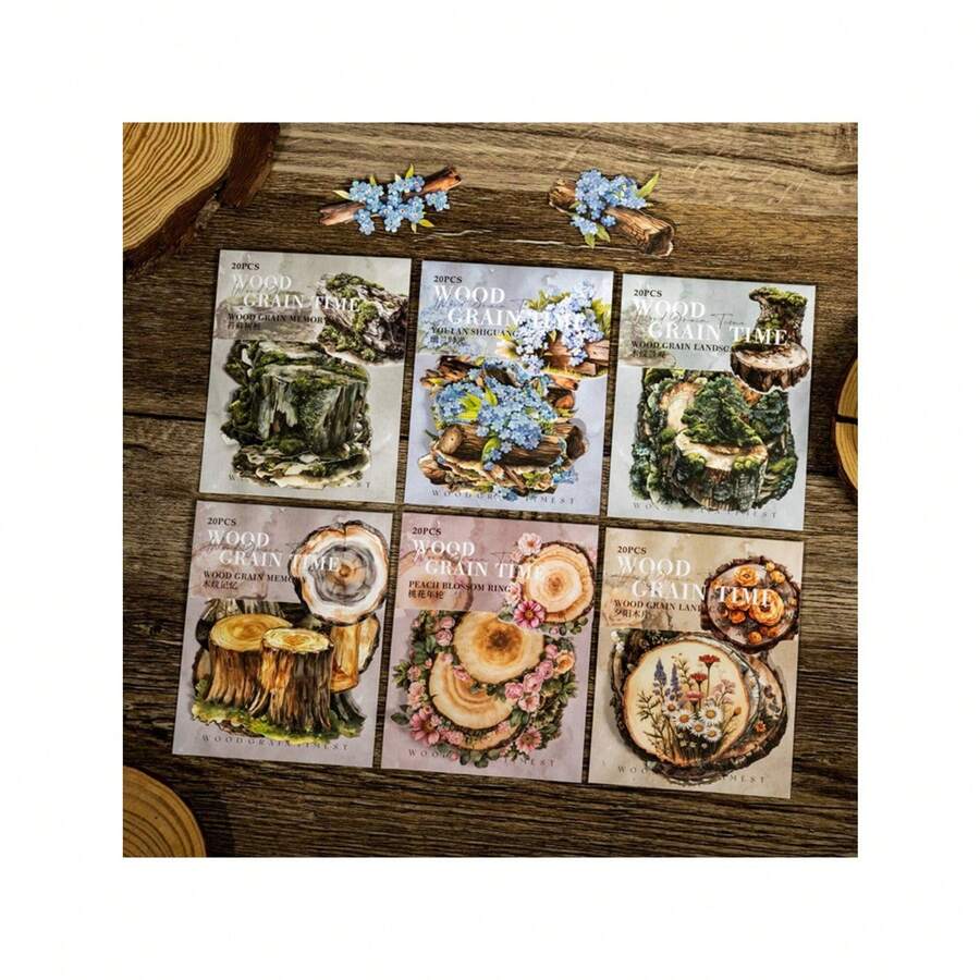 20pcs Mulun Wood Pile Theme Stickers Mobile Phone Stickers Item Decoration Stickers Handbook Material Stickers Premium Waterproof Vinyl Stickers For Scrapbooking, Journals, And Laptops - Decorative Scrapbook Supplies For Adults,For School Supplies,Back To School - Multicolor - View 1