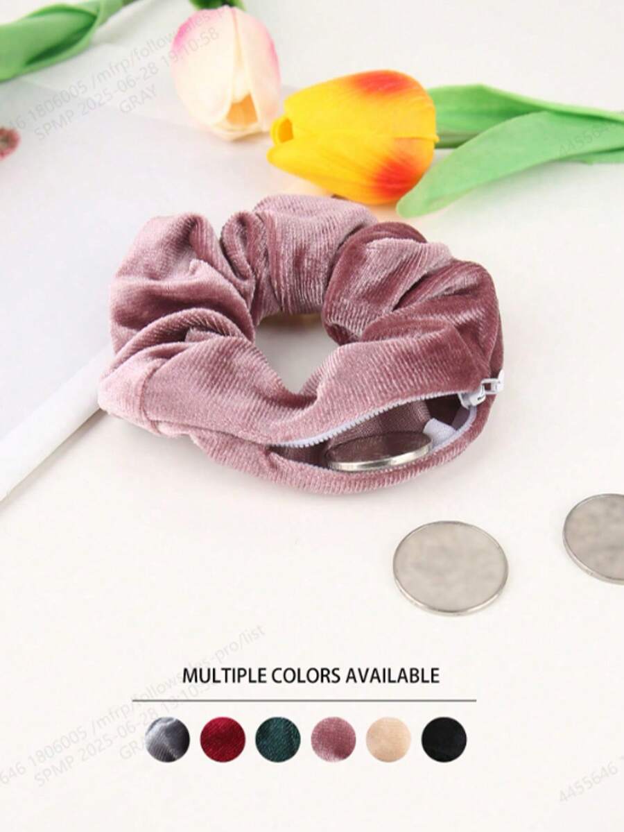 1pc Women's Solid Velvet Invisible Zipper Coin Purse Creative Fashion Hair Tie Suitable For Daily Use - Multicolor - View 1