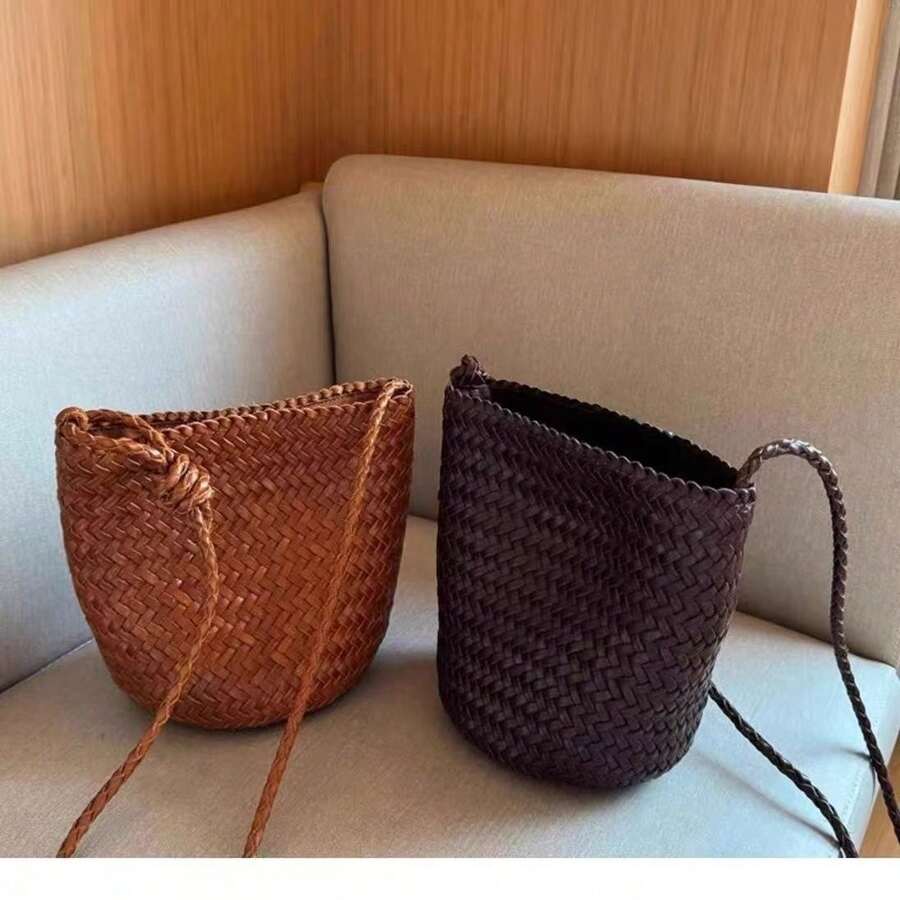 2026 New Woven Texture French Style Bucket Bag, Large Capacity Shoulder Bag, Unique Texture Handbag For Women - Multicolor - View 1