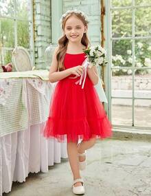 2025Toddler Girls Tulle Dress Rainbow Tutu Birthday Princess Dresses Formal Photo Shoot Outfit Summer Clothes 2-6T'Sprout Style' - 紅色 - 查看 4