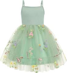 2025Toddler Girls Tulle Dress Rainbow Tutu Birthday Princess Dresses Formal Photo Shoot Outfit Summer Clothes 2-6T'Sprout Style' - 鼠尾草綠 - 花薄紗 - 查看 1