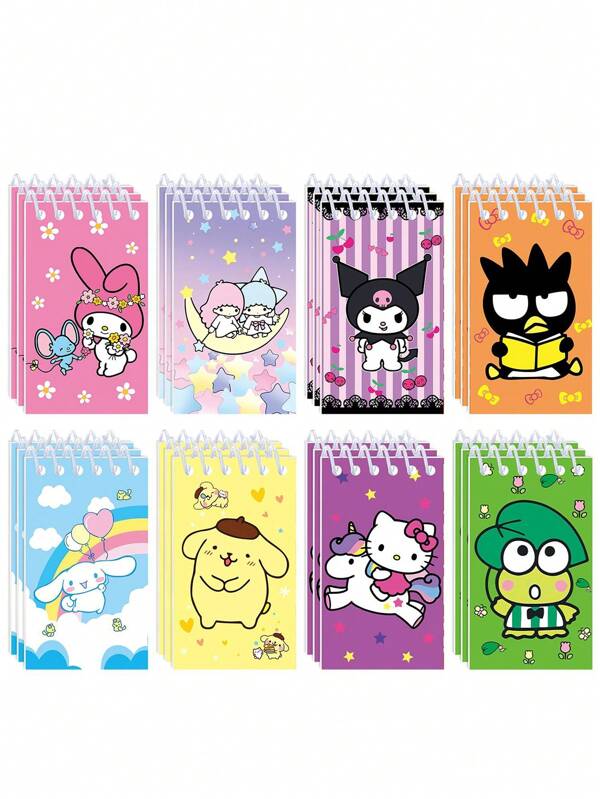 Sanrio 10/20 pièces/set Petits livres à spirale hello kitty, Kuromi, My Melody, Cinnamoroll, Pompom. Carnets de notes portables de poche pour fête, fournitures scolaires, cadeau (certaines pièces peuvent être aléatoires)