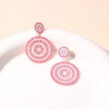 زوج من أقراط مصنوعة يدويًا بالخرز، أقراط دائرية هندسية، قلادة فاخرة للنساء