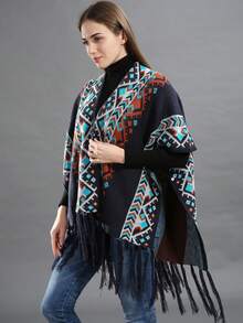 وشاح طويل مُحبوك بطراز بوهيمي لِلنساء، بونشو كارديجان خارجي موضة للفساتين