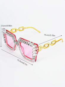 Y2K Style Large Frame Fashion Glasses With Rhinestone Decor, Suitable For Wedding, Party, Music Festival, Beach, Decoration & Photography Square Shape Shades