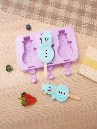 1set/2pcs,Cartoon Ice Cream Sticks, Ice Pop Molds, DIY With Lid 3-In-1 Silicone Ice Cream Mold