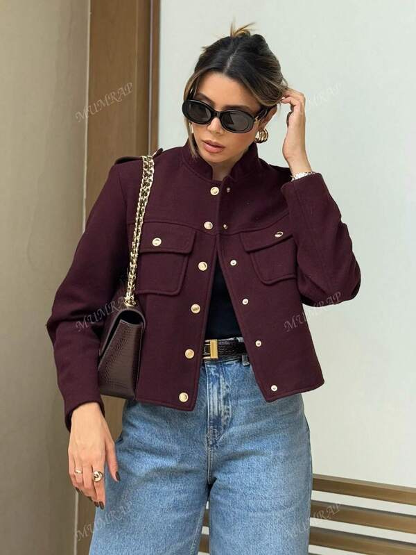 MUMRAP Damesmode Vintage Enkelrijs Jassen Effen Casual Losse O-hals Lange Mouwen Jassen