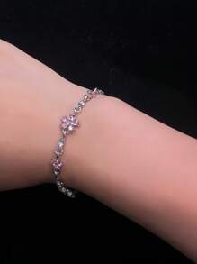1 pieza Brazalete de cristal en color rosa flor de cerezo, adecuado para uso diario