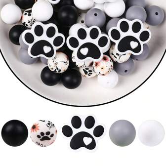 25pcs Cute Dog Paw Silicone Beads Set (Two Styles), Fashion Matching - Beads For Jewelry Making, Suitable For DIY Pencil Charms, Lanyards, Party Decorations, Bracelets, Keychains And Other Handmade Decorations