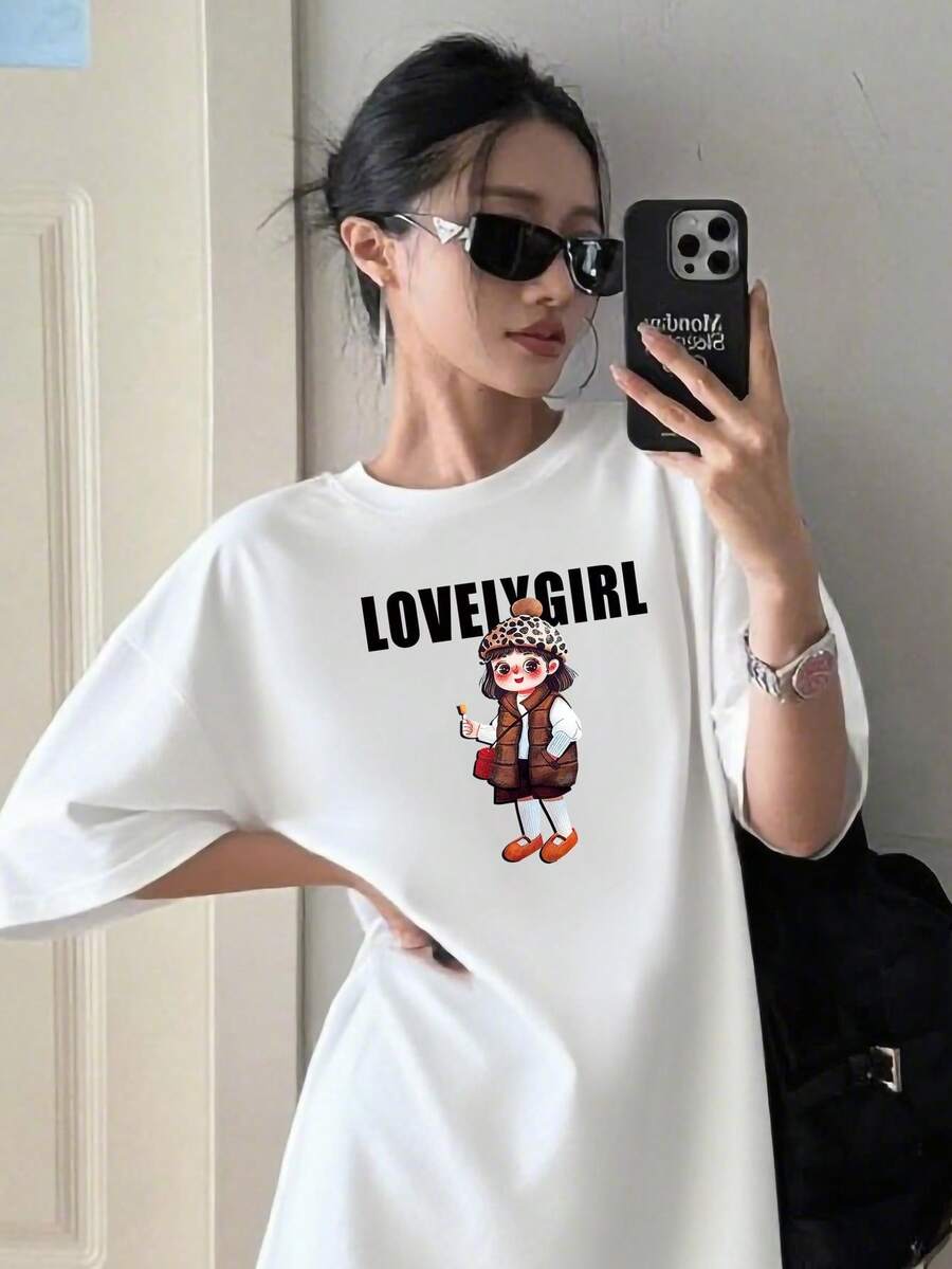 200g Pure Cotton T-Shirt 2025 Summer Ladies New Short Sleeve Pure Cotton Holiday Pattern Short Sleeve Round Neck Couple Wear Small Shirt Tops - 白色 - 查看 1