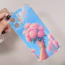 Funda para teléfono, 1 unidad, diseño de patrón de peonía, tarjetero impreso, funda para teléfono 11 Pro 16 Plus 13 15 14 12 TPU suave - Colores mixtos 1 - Ver 6