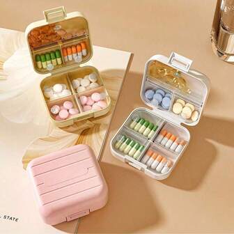 1pc Portable 7-Day Pill Box, Medication Organizer, Sealed Compartment Pill Case, Travel Pill Dispenser