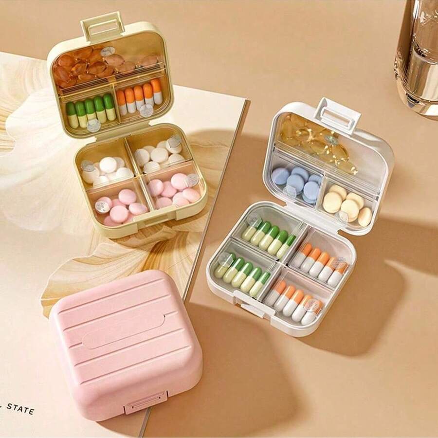 1pc Portable 7-Day Pill Box, Medication Organizer, Sealed Compartment Pill Case, Travel Pill Dispenser - Multicolor - View 1
