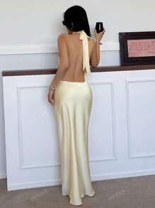 DEEKA New Fashion Minimalist Sexy Backless Satin Dress, Evening Gown