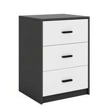 Black 3-Drawer Bedside Table With Metal Handles